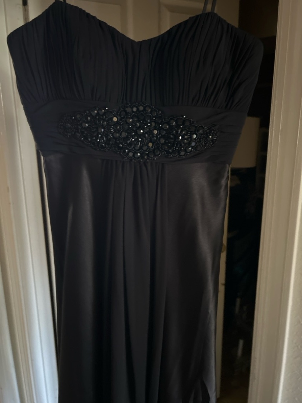 Black Strapless Evening Dress with Beaded Waist